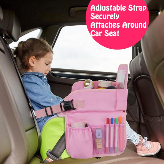 Kids Car Travel Tray Table with Drawing Board, Tablet & Cup Holder