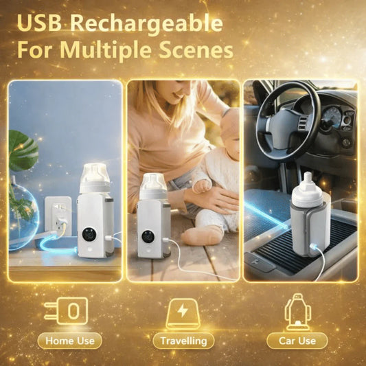 Portable Baby Feeder Warmer with LCD display | Rechargeable Bottle Warmer, Travel Friendly Milk Heater for Babies