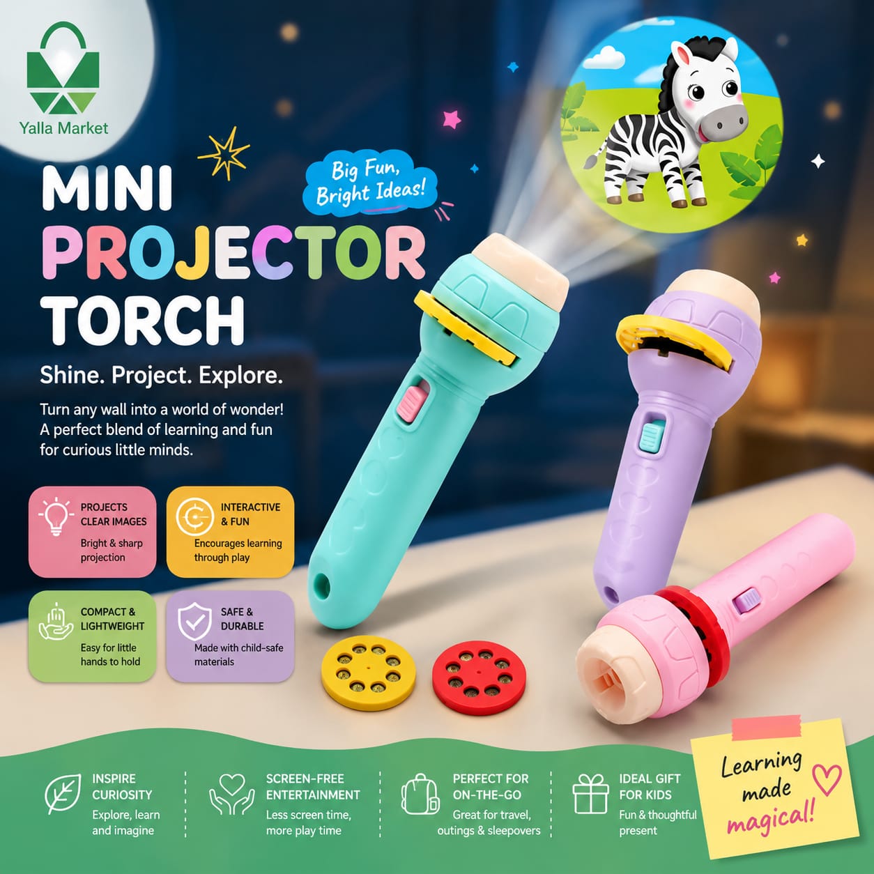 Mini Projector Torch Toy with Slides & Patterns | Slide Flash light Projector Torch for Kids