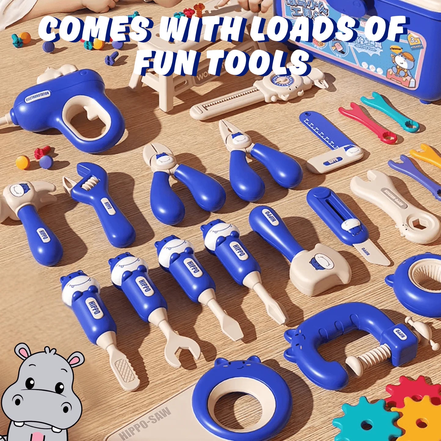 Hippo all in one tool hun DIY montessori tool box set 92 pcs