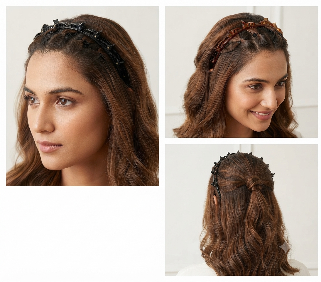 Headbands with Hair Clips for Women and Girls (pack of 2)- Headband with Double Layer Twist, Hairstyle