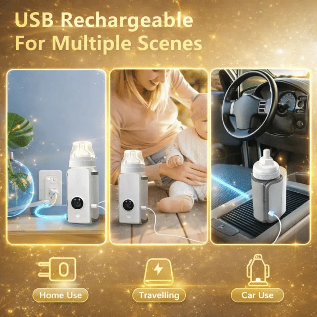 Portable Baby Feeder Warmer with LCD display | Rechargeable Bottle Warmer, Travel Friendly Milk Heater for Babies