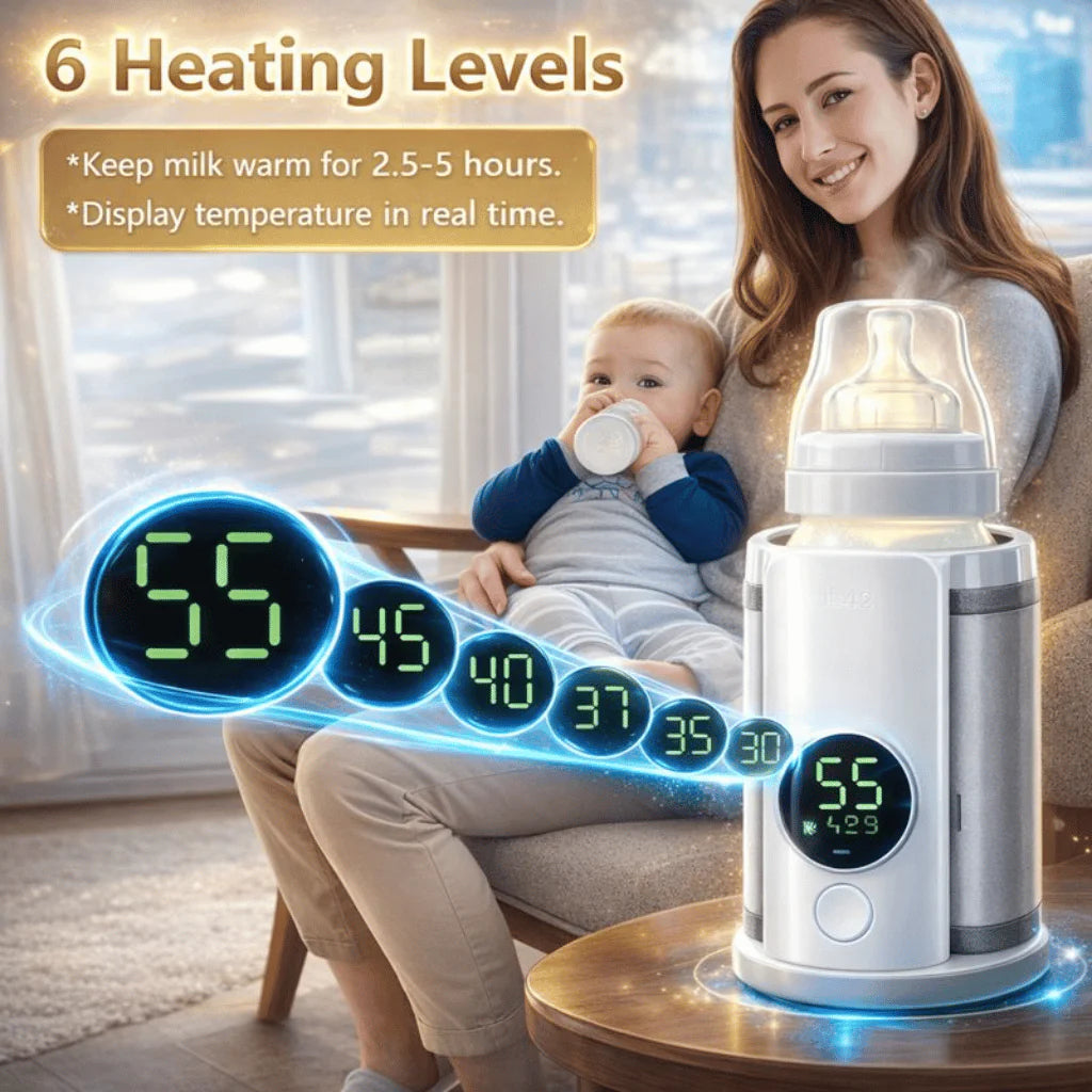 Portable Baby Feeder Warmer with LCD display | Rechargeable Bottle Warmer, Travel Friendly Milk Heater for Babies