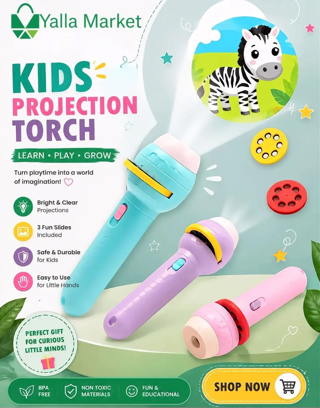 Mini Projector Torch Toy with Slides & Patterns | Slide Flash light Projector Torch for Kids