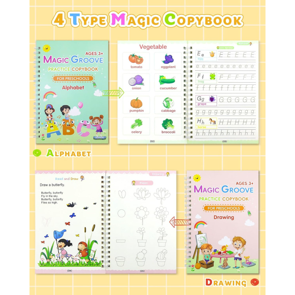 Magic Practice Copy Book Set | For Kids Learning (Pack Of 4)