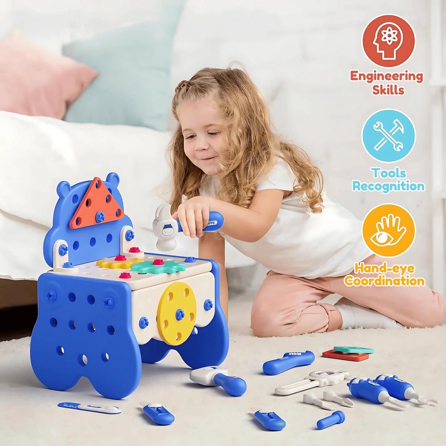 Hippo all in one tool hun DIY montessori tool box set 92 pcs