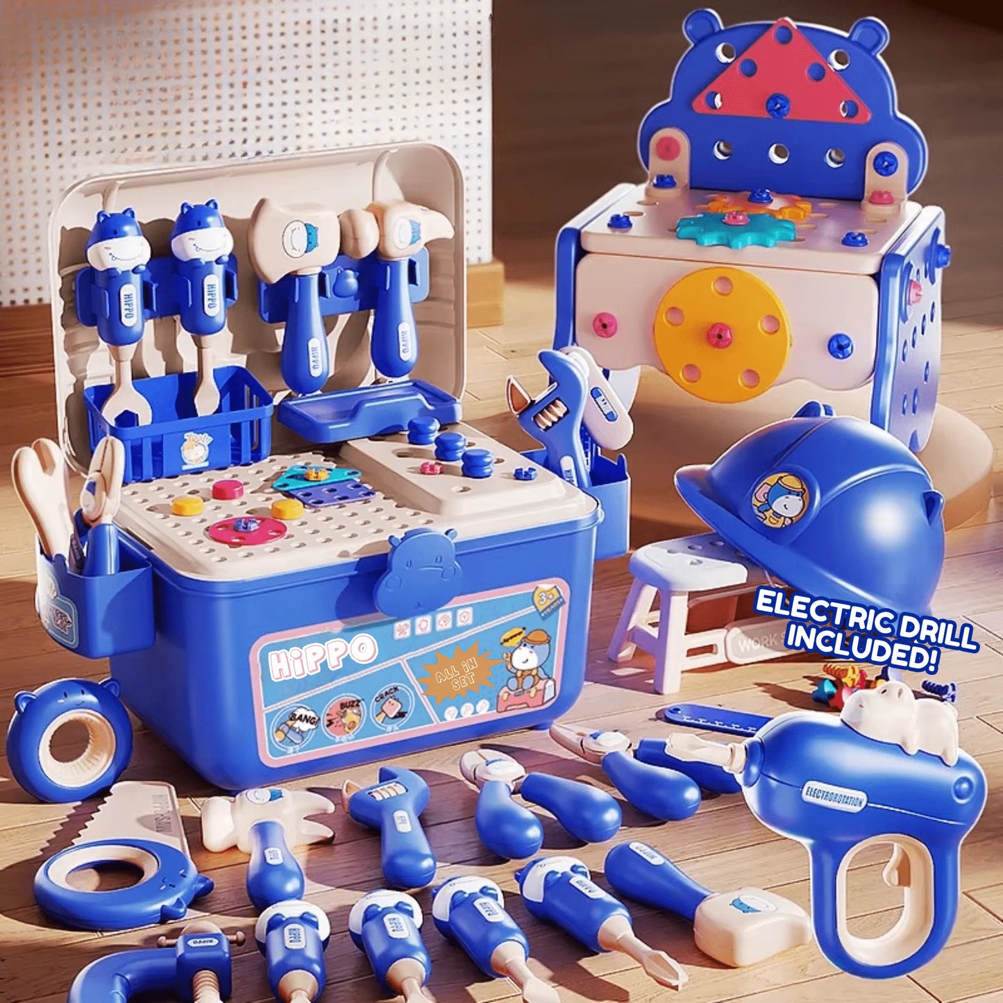 Hippo all in one tool hun DIY montessori tool box set 92 pcs