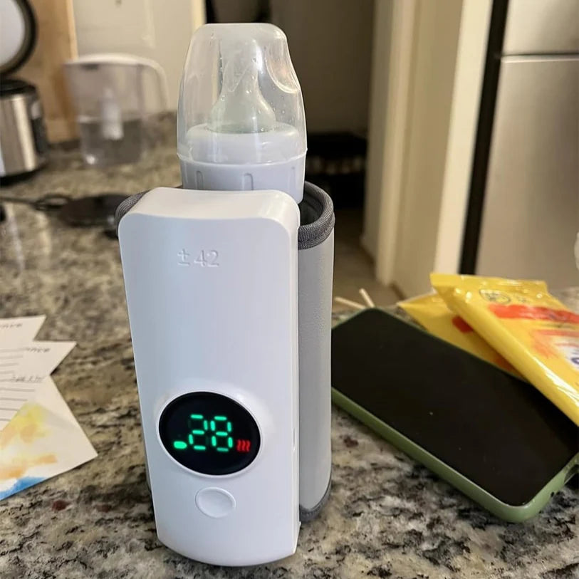 Portable Baby Feeder Warmer with LCD display | Rechargeable Bottle Warmer, Travel Friendly Milk Heater for Babies